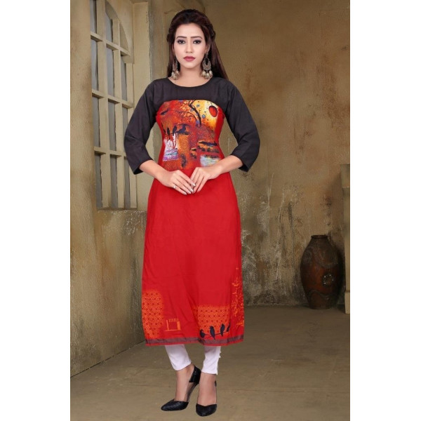 SP-Elegant Crepe Calf Length Digital Printed Kurti...