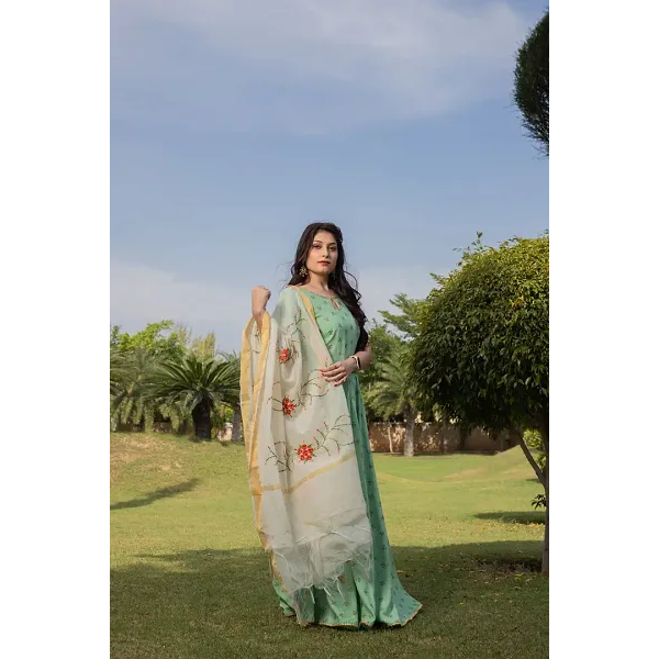 GR-Elegant Green Viscose Rayon Kurta Set with Dupatta for Women [Premium Product]