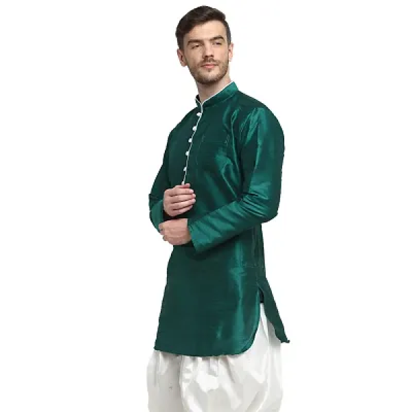 GR-Banity Bey Men's Dupion Regular Fit Kurta | Soft and Comfortable Ethnic Green Kurta [Low Budget Product]