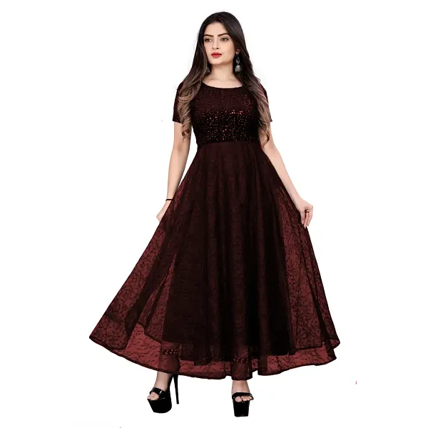 GR-Elegant Georgette Solid Ethnic Gown for Women [...