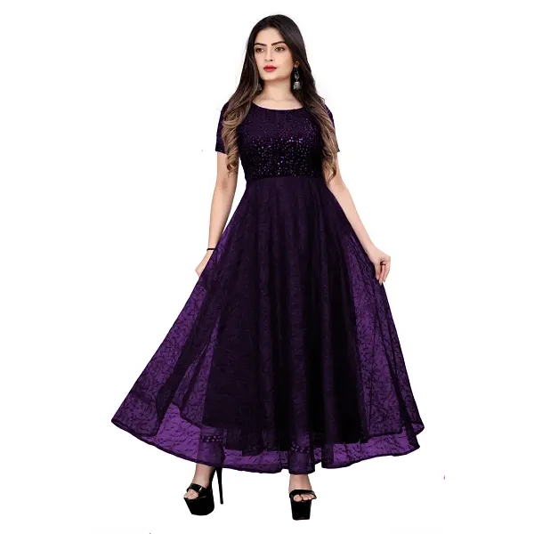 GR-Elegant Georgette Solid Ethnic Gown for Women s...