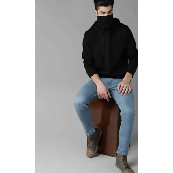 GR-Elegant Black Cotton Blend Hoodie for Men [Low ...