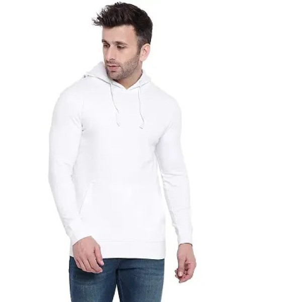 GR-Stylish White Fleece Hoodie for Men [Premium Pr...