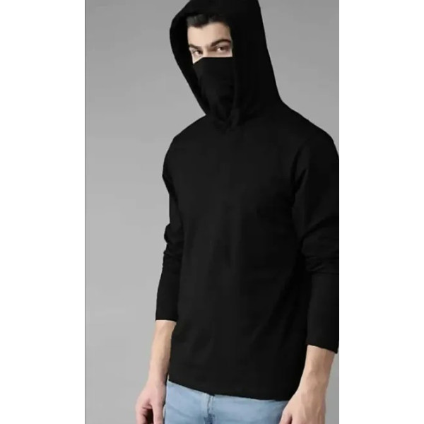 GR-Elegant Black Cotton Blend Hoodie for Men [Low Budget Product]
