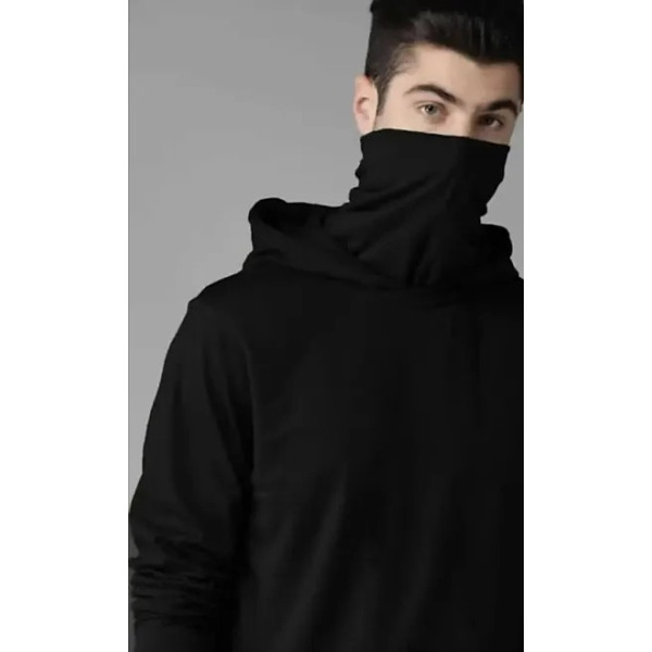 GR-Elegant Black Cotton Blend Hoodie for Men [Low Budget Product]