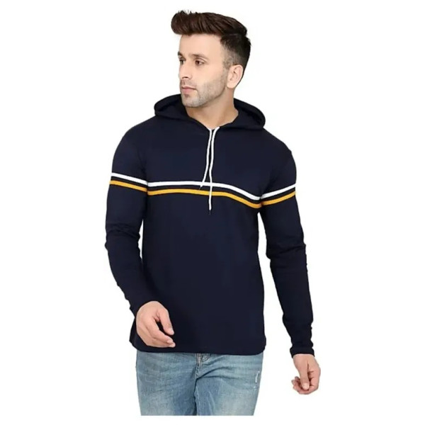 GR-Stylish Navy Blue Striped Hoodie for Men [Low B...