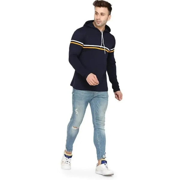 GR-Stylish Navy Blue Striped Hoodie for Men [Low Budget Product]