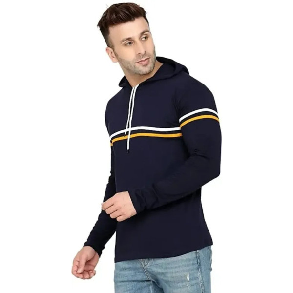 GR-Stylish Navy Blue Striped Hoodie for Men [Low Budget Product]