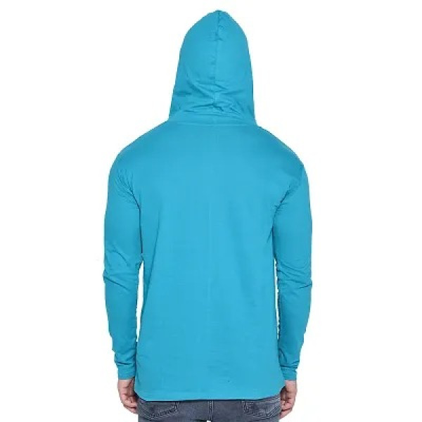 GR-Trendy Turquoise Cotton Blend Hoodie for Men [Low Budget Product]
