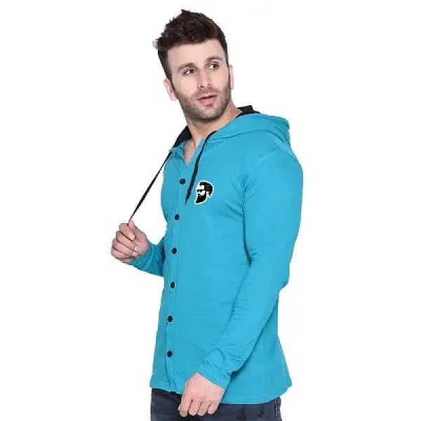 GR-Trendy Turquoise Cotton Blend Hoodie for Men [Low Budget Product]