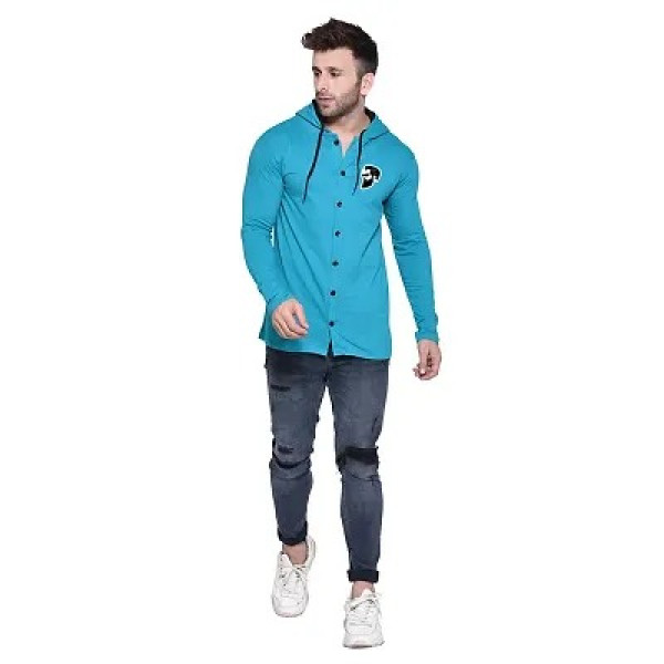 GR-Trendy Turquoise Cotton Blend Hoodie for Men [Low Budget Product]