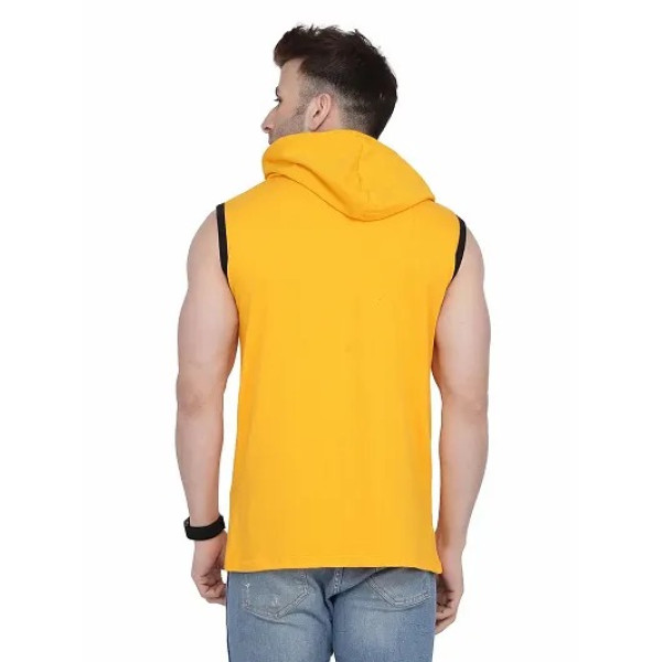 GR-Stylish Yellow Sleeveless Hoodie for Men [Low Budget Product]