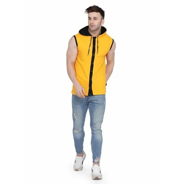 GR-Stylish Yellow Sleeveless Hoodie for Men [Low Budget Product]