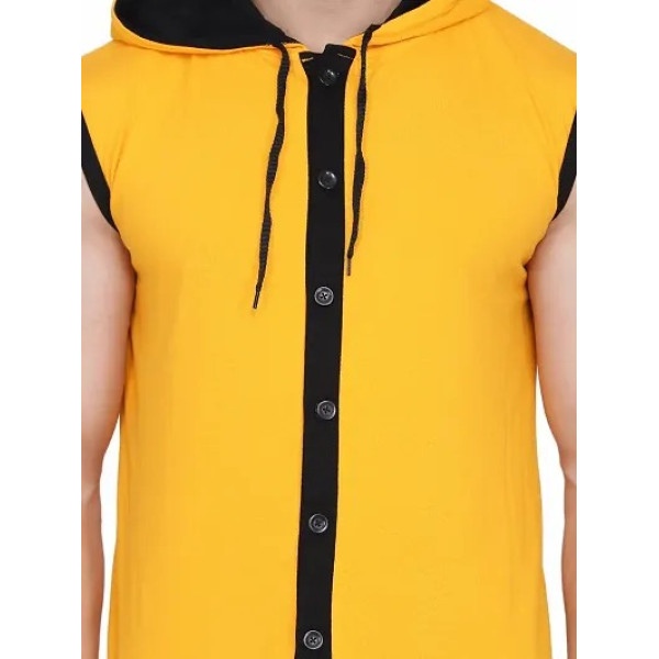 GR-Stylish Yellow Sleeveless Hoodie for Men [Low Budget Product]