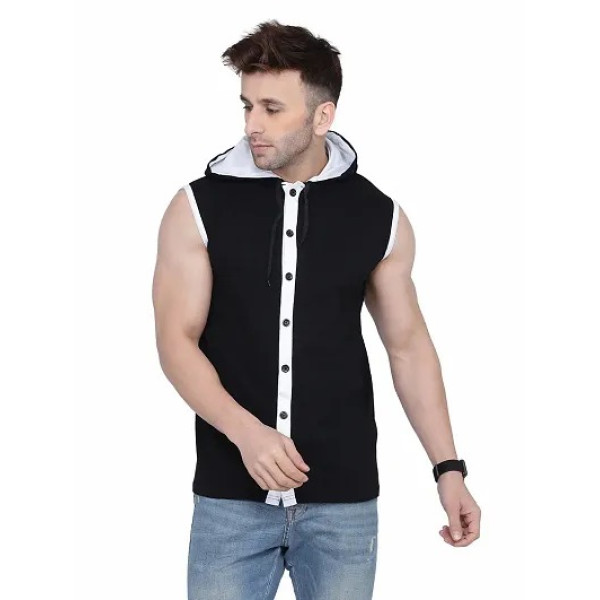 GR-Stylish Black Sleeveless Hoodie for Men [Low Bu...