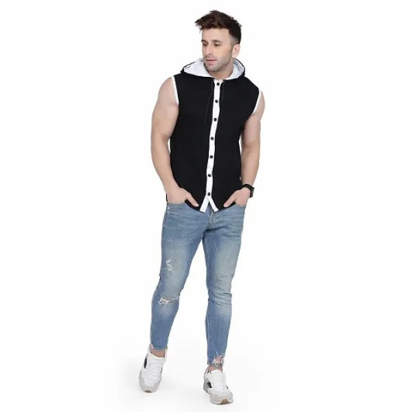 GR-Stylish Black Sleeveless Hoodie for Men [Low Budget Product]