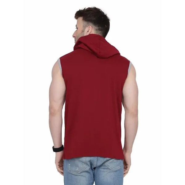 GR-Stylish Maroon Sleeveless Hoodie for Men [Low Budget Product]