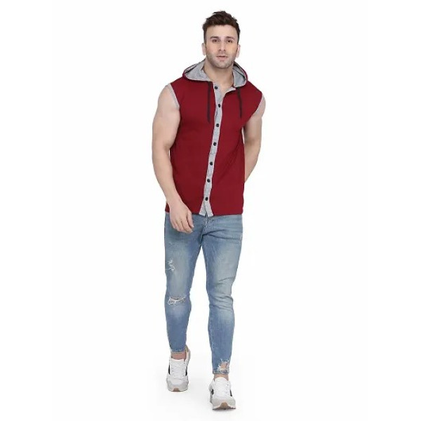 GR-Stylish Maroon Sleeveless Hoodie for Men [Low Budget Product]