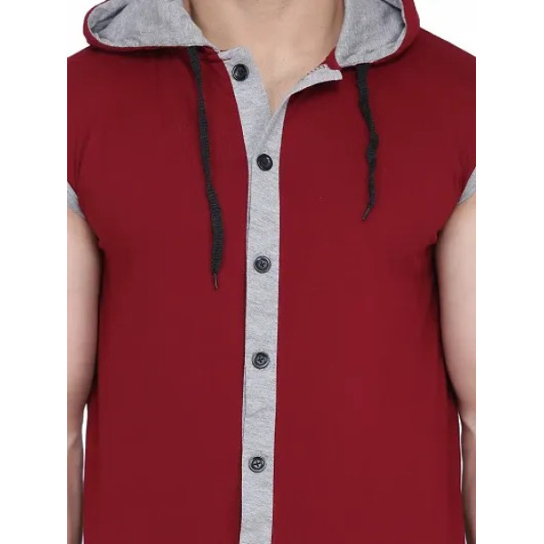 GR-Stylish Maroon Sleeveless Hoodie for Men [Low Budget Product]