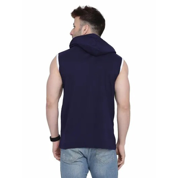 GR-Stylish Navy Blue Sleeveless Hoodie for Men [Low Budget Product]
