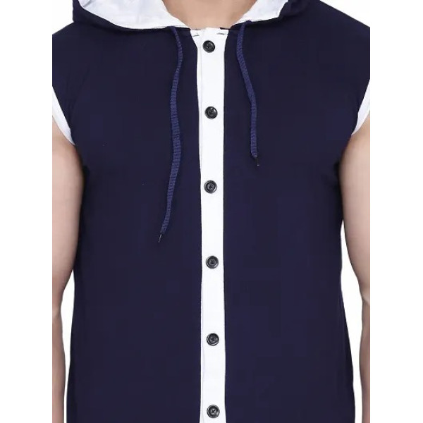 GR-Stylish Navy Blue Sleeveless Hoodie for Men [Low Budget Product]