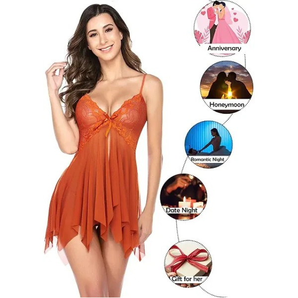 GR-Chic Lace Charisma: Women's Babydoll Lingerie Nightgown [Low Budget Product]