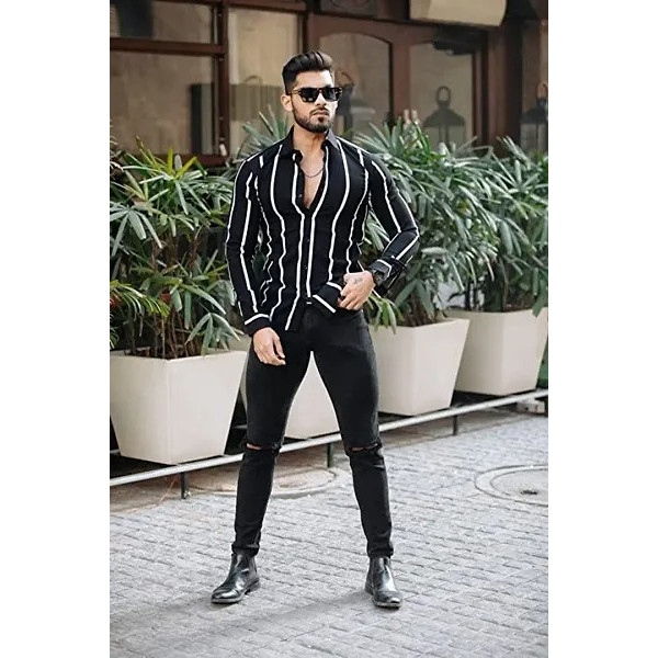 GR-Men Regular Fit striped Full Sleeve Casual Latest Trendy Shirt [Low Budget Product]