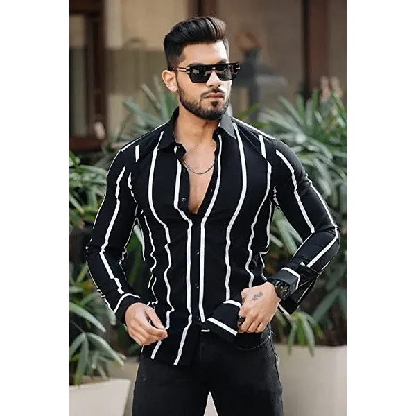 GR-Men Regular Fit striped Full Sleeve Casual Latest Trendy Shirt [Low Budget Product]