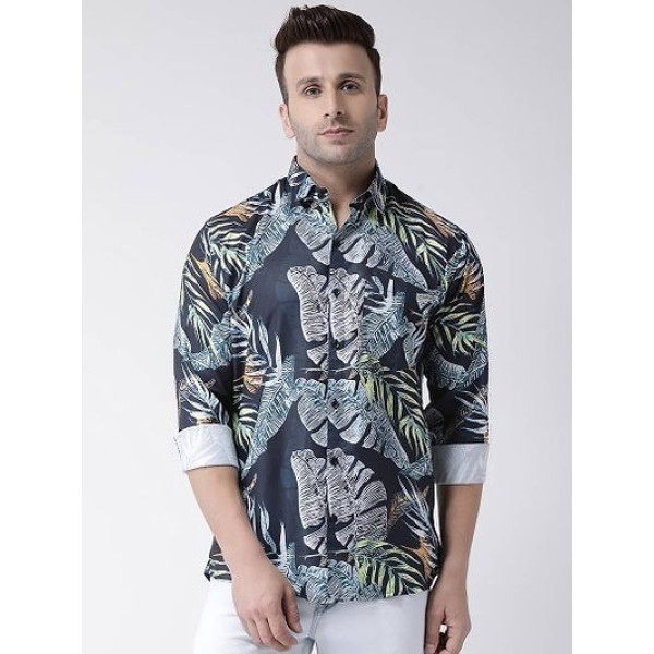 GR-Stylish Grey Printed Cotton Blend Slim Fit Casual Shirt For Men [Premium Product]
