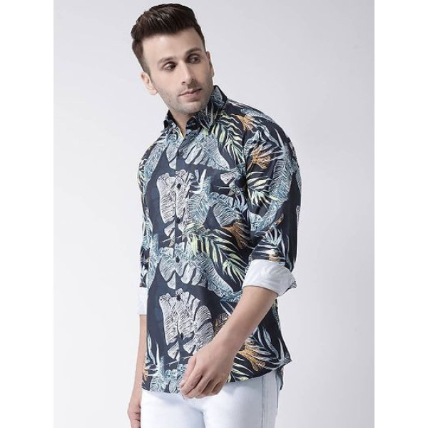 GR-Stylish Grey Printed Cotton Blend Slim Fit Casual Shirt For Men [Premium Product]