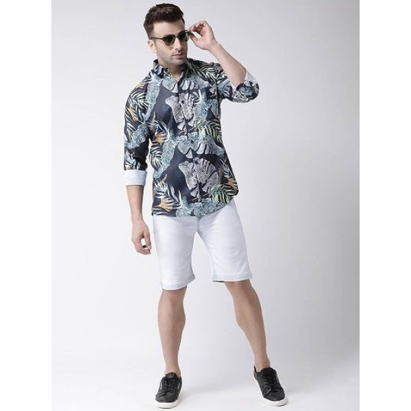 GR-Stylish Grey Printed Cotton Blend Slim Fit Casual Shirt For Men [Premium Product]