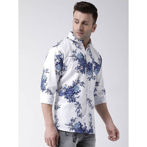 GR-Stylish White Printed Cotton Blend Slim Fit Casual Shirt For Men [Premium Product]
