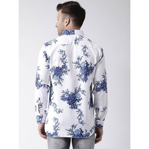 GR-Stylish White Printed Cotton Blend Slim Fit Casual Shirt For Men [Premium Product]