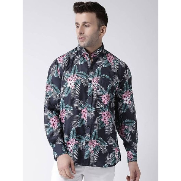 GR-Stylish Black Printed Cotton Blend Slim Fit Casual Shirt For Men [Premium Product]