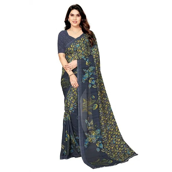 GR-Stylish Women Georgette Printed Saree with Blou...