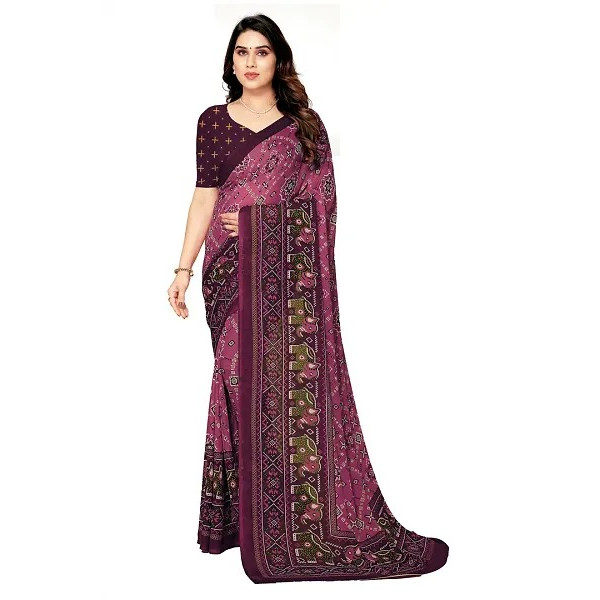 GR-Stylish Women Georgette Printed Saree with Blou...