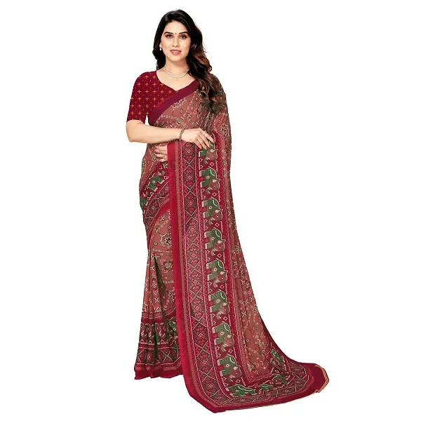 GR-Stylish Women Georgette Printed Saree with Blou...