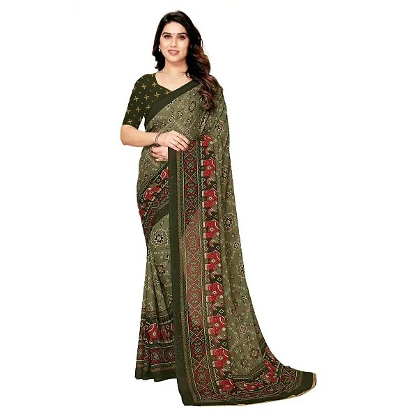 GR-Stylish Women Georgette Printed Saree with Blou...