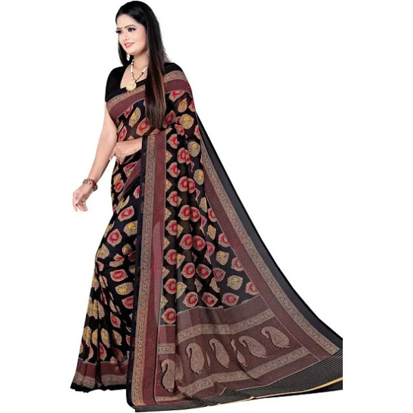 GR-Stylish Georgette Multicoloured Printed Saree with Blouse piece For Women Pack Of 1 [Low Budget Product]