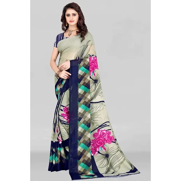 GR-Stylish Georgette Multicoloured Printed Saree with Blouse piece For Women Pack Of 1 [Low Budget Product]