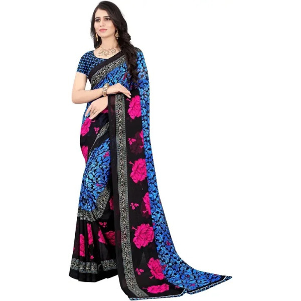 GR-Stylish Georgette Multicoloured Printed Saree w...