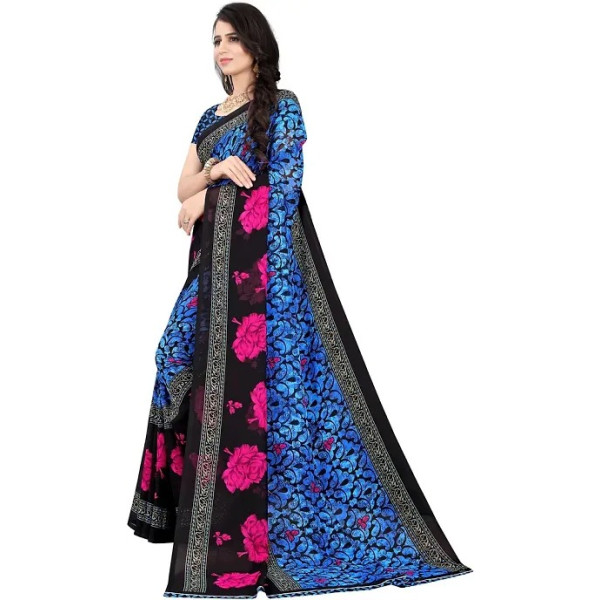 GR-Stylish Georgette Multicoloured Printed Saree with Blouse piece For Women Pack Of 1 [Low Budget Product]