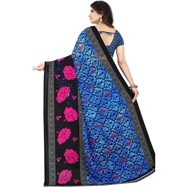 GR-Stylish Georgette Multicoloured Printed Saree with Blouse piece For Women Pack Of 1 [Low Budget Product]