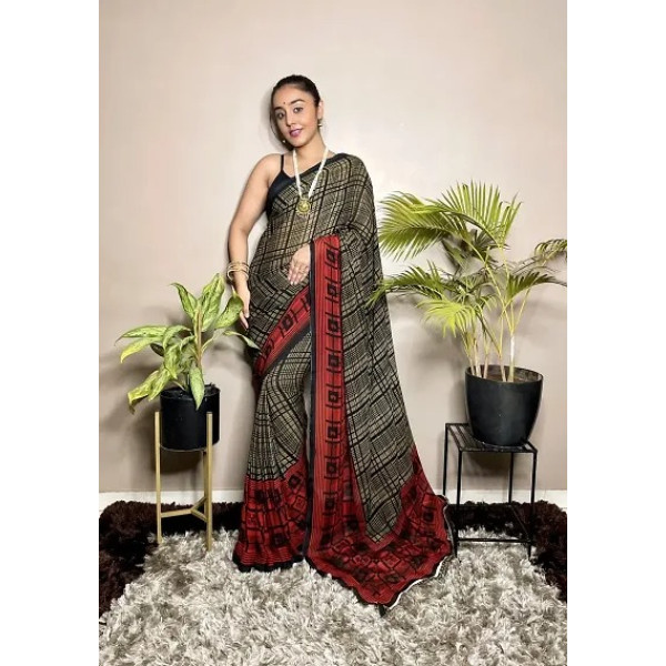 GR-Fancy Georgette Saree with Blouse Piece for Women [Low Budget Product]