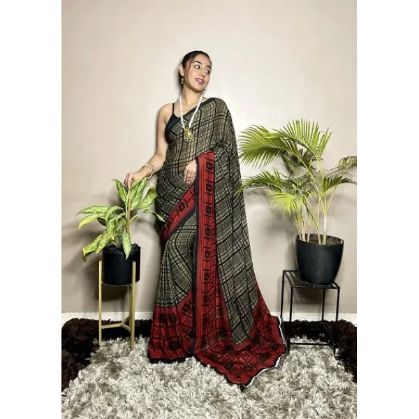 GR-Fancy Georgette Saree with Blouse Piece for Women [Low Budget Product]