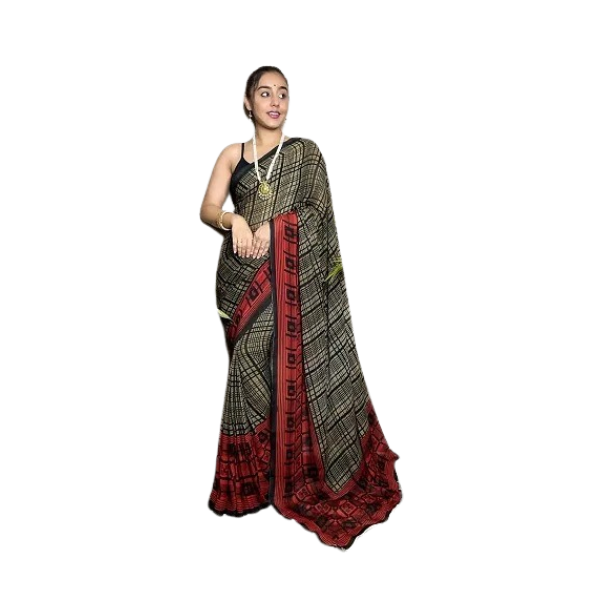 GR-Fancy Georgette Saree with Blouse Piece for Wom...