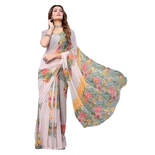 GR-Elegant Poly Georgette Saree with Blouse piece ...