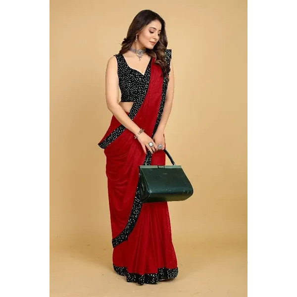 GR-Red Silk Blend Sequinned Sarees For Women [Low Budget Product]