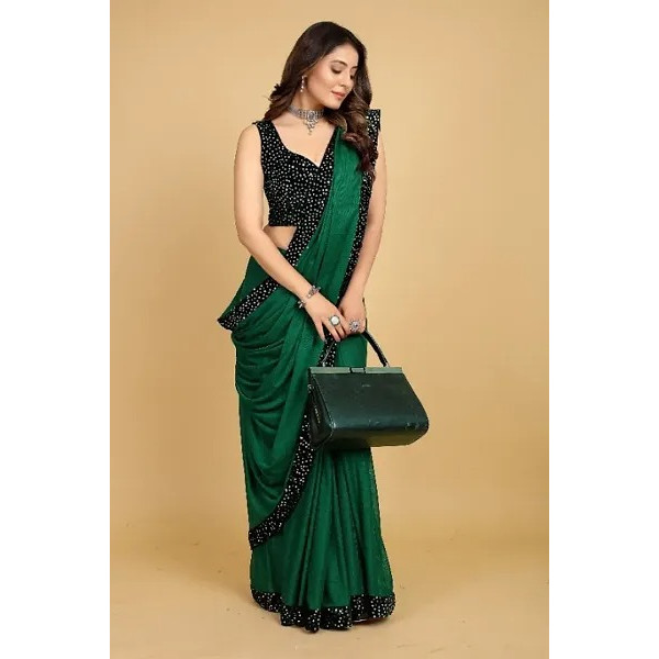 GR-Silk Blend Sequinned Lace Border Saree With Velvet Blouse Piece [Low Budget Product]