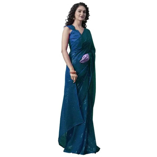 GR-Nirja fab Women Georgette Embroidery Saree (Rama) [Premium Product]